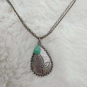NEW Free Spirit Peyote Bird Bohemian Silver and Green Teardrop Pendant Necklace